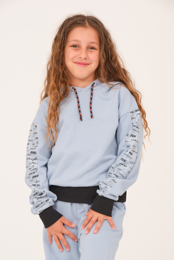 Toptan Kız Çocuk Yazı Baskılı Kapüşonlu Sweatshirt 8-15Y Jazziee 2051-252J4MTL61 - 1