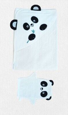 Toptan Unisex 2'li Bebek Panda Havlu Seti 0-18M Tomuycuk 1074-55094 - Tomuycuk