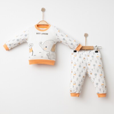 Toptan Unisex 2'li Pijama Takımı 6-18M Gümüş Baby 2043-002030 Turuncu