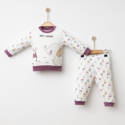 Toptan Unisex 2'li Pijama Takımı 6-18M Gümüş Baby 2043-002030 Lila