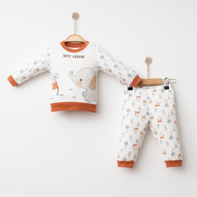 Toptan Unisex 2'li Pijama Takımı 6-18M Gümüş Baby 2043-002030 Kiremit