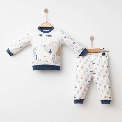 Toptan Unisex 2'li Pijama Takımı 6-18M Gümüş Baby 2043-002030 Lacivert