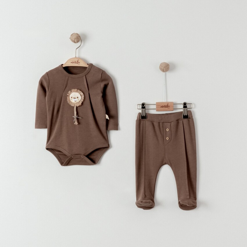 Toptan Unisex Bebek 2'li Badi ve Pantolon Takımı 0-6M Miniborn 2019-9065 - 1