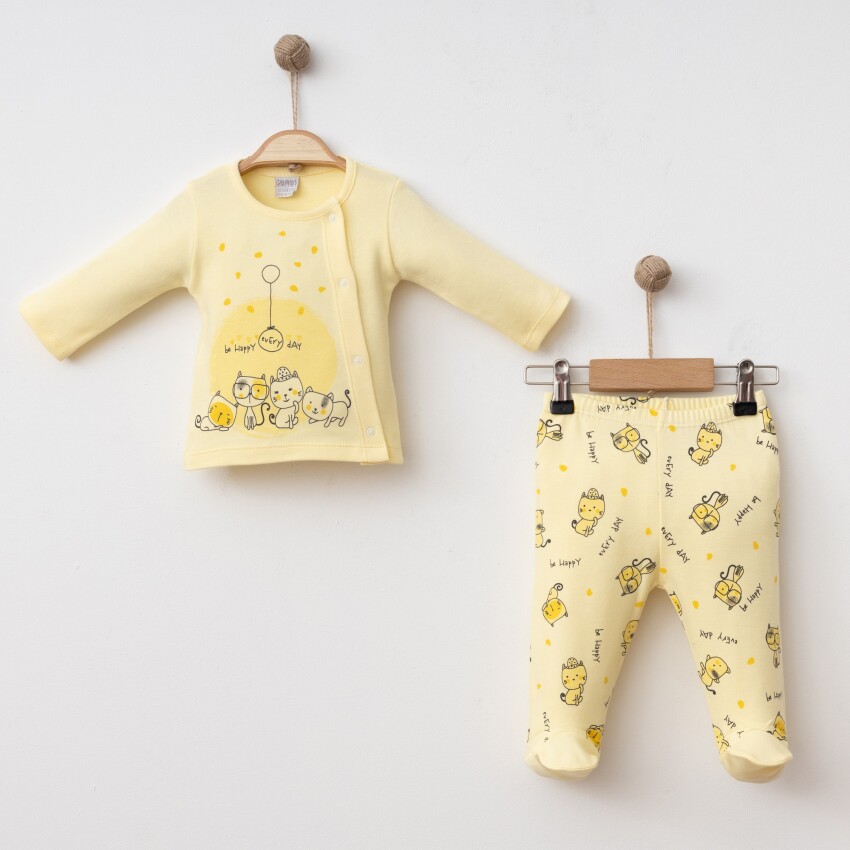 Toptan Unisex Bebek 2'li Body ve Pantolon Yenidoğan Takım 0-3M Gümüş Baby 2043-0028 - 2