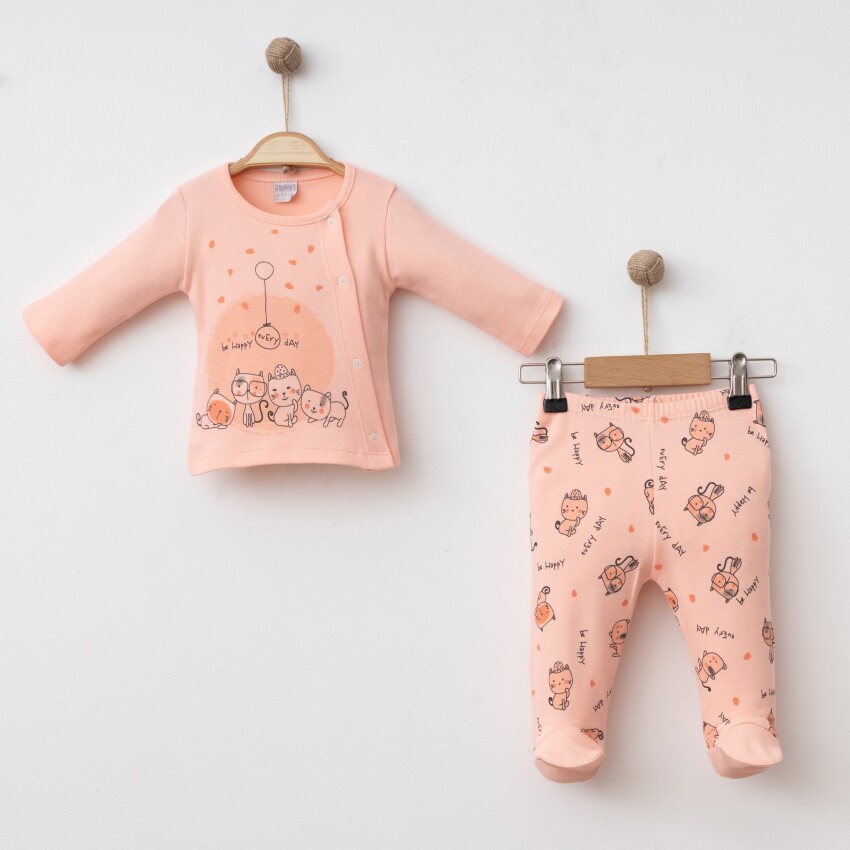 Toptan Unisex Bebek 2'li Body ve Pantolon Yenidoğan Takım 0-3M Gümüş Baby 2043-0028 - 6