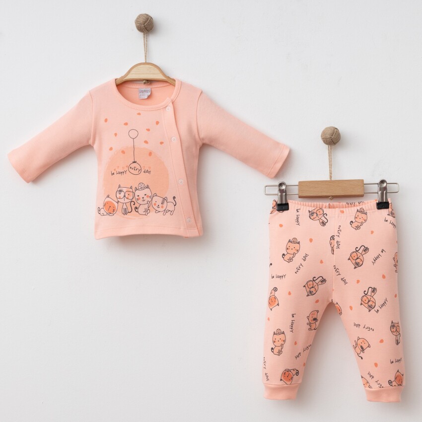 Toptan Unisex Bebek 2'li Body ve Pantolon Yenidoğan Takım 0-3M Gümüş Baby 2043-0029 - 6