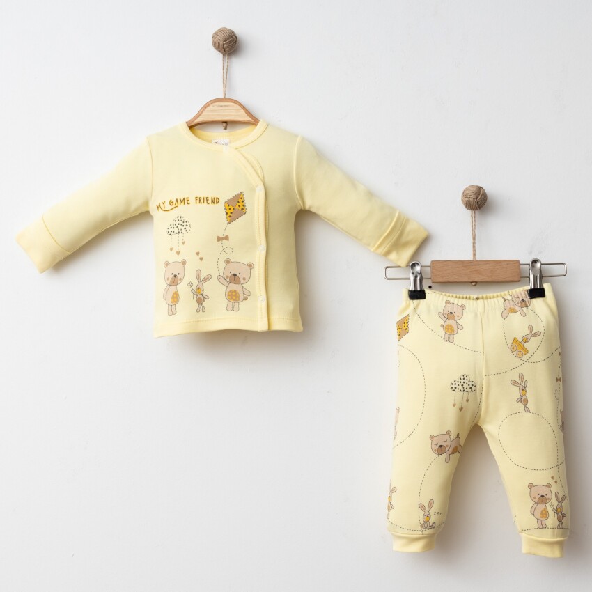 Toptan Unisex Bebek 2'li Body ve Pantolon Yenidoğan Takım 0-3M Gümüş Baby 2043-0030 - 2