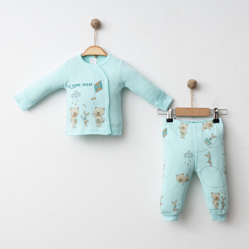 Toptan Unisex Bebek 2'li Body ve Pantolon Yenidoğan Takım 0-3M Gümüş Baby 2043-0030 - 3