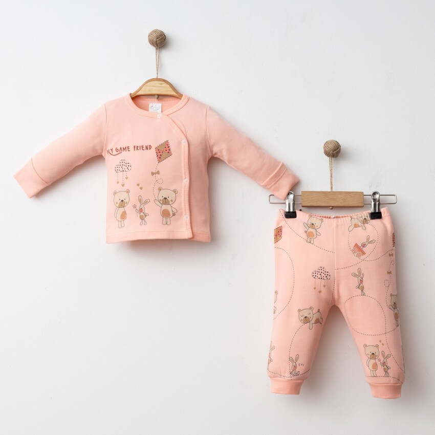 Toptan Unisex Bebek 2'li Body ve Pantolon Yenidoğan Takım 0-3M Gümüş Baby 2043-0030 - 6