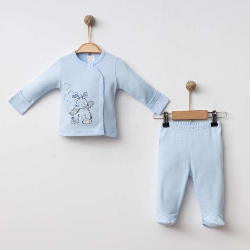 Toptan Unisex Bebek 2'li Body ve Pantolon Yenidoğan Takım 0-3M Gümüş Baby 2043-0038 - 1