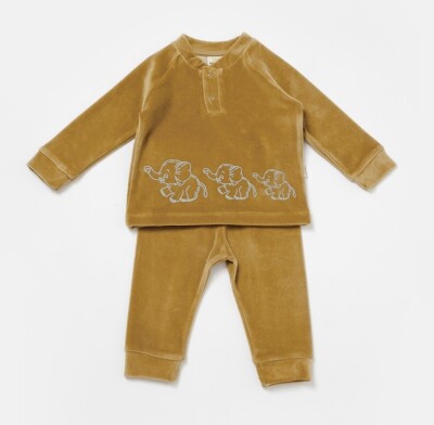 Toptan Unisex Bebek 2'li Kadife Sweatshirt ve Pantolon Takımı 3-24M Baby Cosy 2022-CSYK6050 - Baby Cosy