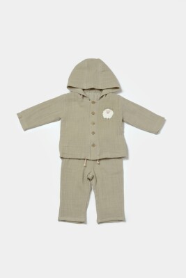 Toptan Unisex Bebek 2'li Kapüşonlu Ceket ve Pantolon Takımı 3-24M %100 Pamuk Baby Cosy 2022-CSYM7034 - Baby Cosy