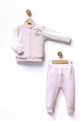 Toptan Unisex Bebek 2'li Kolej Ceket ve Pantolon Takım 6-18M Flexi Baby 2063-217613 Pembe