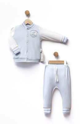 Toptan Unisex Bebek 2'li Kolej Ceket ve Pantolon Takım 6-18M Flexi Baby 2063-217613 Bebe Mavisi