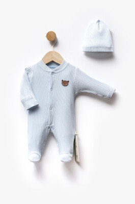 Toptan Unisex Bebek 2'li Yenidoğan Tulum ve Şapka 0-3M Flexi Baby 2063-513018 Bebe Mavisi