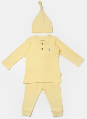 Toptan Unisex Bebek 3'lü Pantolon Body ve Şapka Takım 3-24M BabyCosy 2022-CSYB9002 - 1