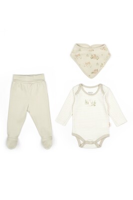 Toptan Unisex Bebek 3'lü Pantolon Zıbın ve önlük Takım 0-3M BabyCosy 2022-CSY5201 - 1