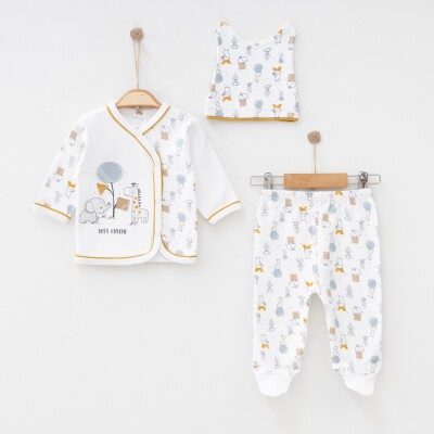 Toptan Unisex Bebek 3'lü Yenidoğan Takım 0-3M Gümüş Baby 2043-0018 Hardal