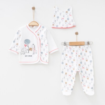 Toptan Unisex Bebek 3'lü Yenidoğan Takım 0-3M Gümüş Baby 2043-0018 - 2