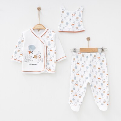 Toptan Unisex Bebek 3'lü Yenidoğan Takım 0-3M Gümüş Baby 2043-0018 Kiremit