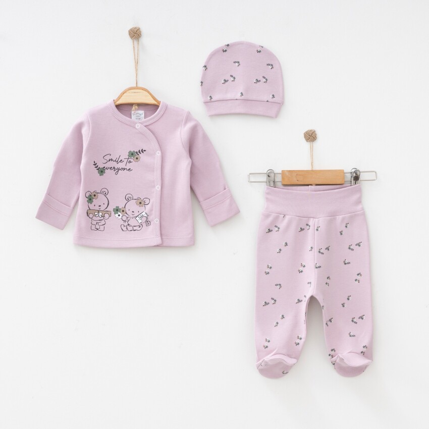 Toptan Unisex Bebek 3'lü Yenidoğan Takımı 0-3M Gümüş Baby 2043-0014 - 2