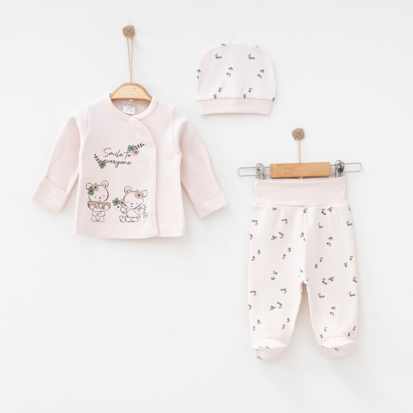 Toptan Unisex Bebek 3'lü Yenidoğan Takımı 0-3M Gümüş Baby 2043-0014 - 4