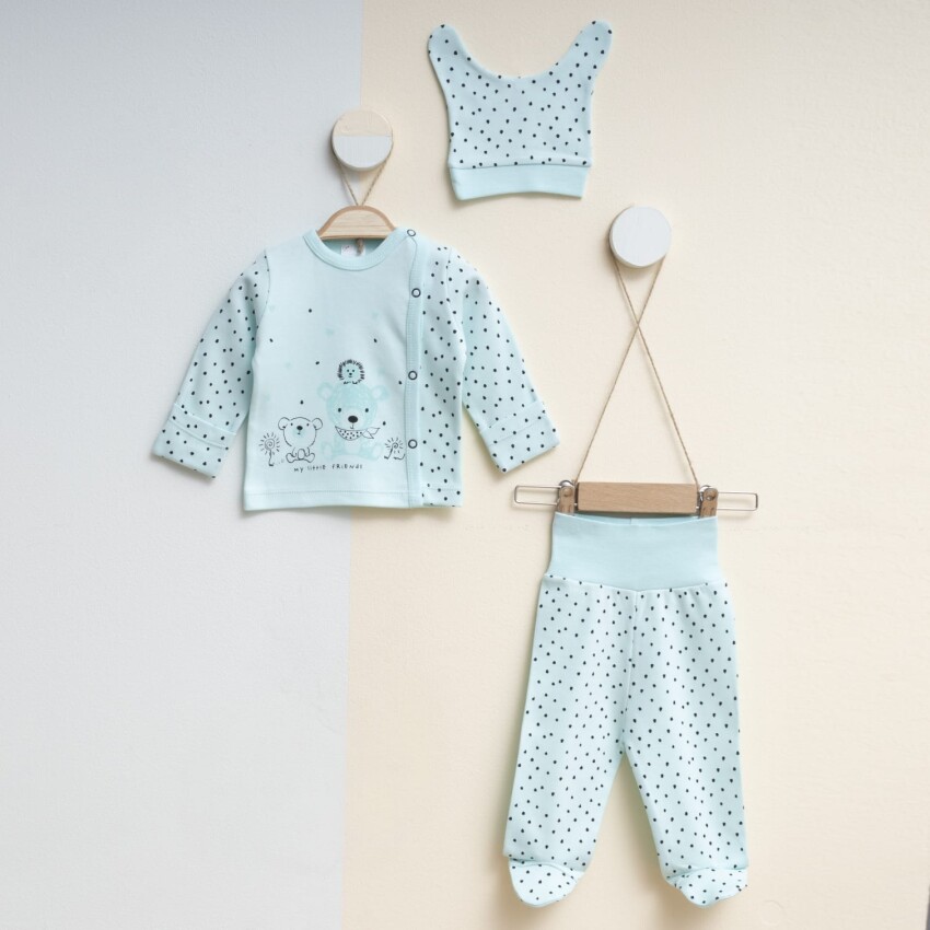 Toptan Unisex Bebek 3'lü Yenidoğan Takımı 0-3M Gümüş Baby 2043-0015 - 3