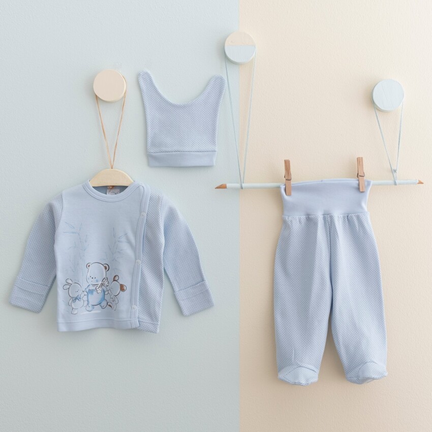 Toptan Unisex Bebek 3'lü Yenidoğan Takımı 0-3M Gümüş Baby 2043-0021 - 1