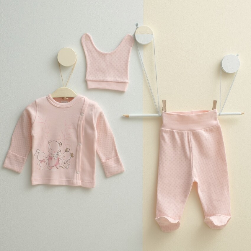 Toptan Unisex Bebek 3'lü Yenidoğan Takımı 0-3M Gümüş Baby 2043-0021 - 6