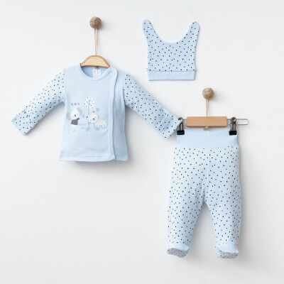 Toptan Unisex Bebek 3'lü Yenidoğan Takımı 0-3M Gümüş Baby 2043-0036 Gümüş Baby 2043-0036 Mavi