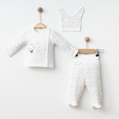 Toptan Unisex Bebek 3'lü Yenidoğan Takımı 0-3M Gümüş Baby 2043-0036 Gümüş Baby 2043-0036 Ekru