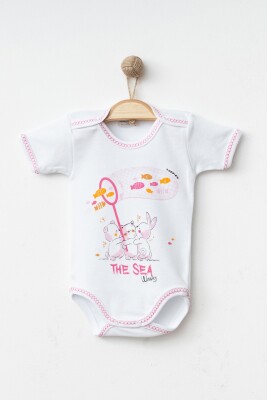 Toptan Unisex Bebek Badi 1-6M Hoppidik 2017-7134 White-Pink