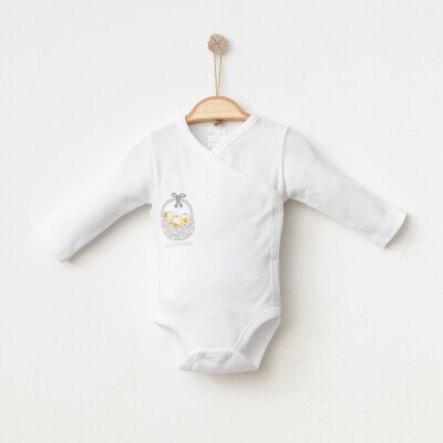 Toptan Unisex Bebek Body 0-3M Gümüş Baby 2043-0073 Beyaz