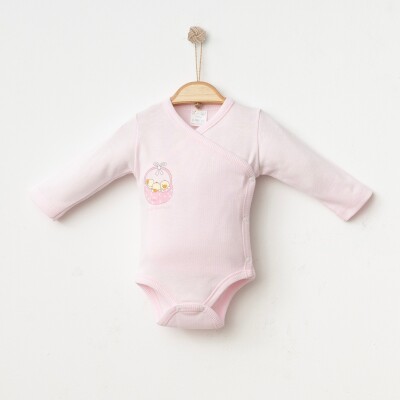 Toptan Unisex Bebek Body 0-3M Gümüş Baby 2043-0073 Pembe