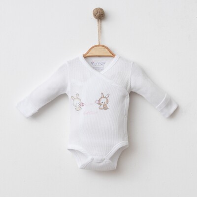 Toptan Unisex Bebek Body 0-6M Gümüş Baby 2043-0074 Beyaz