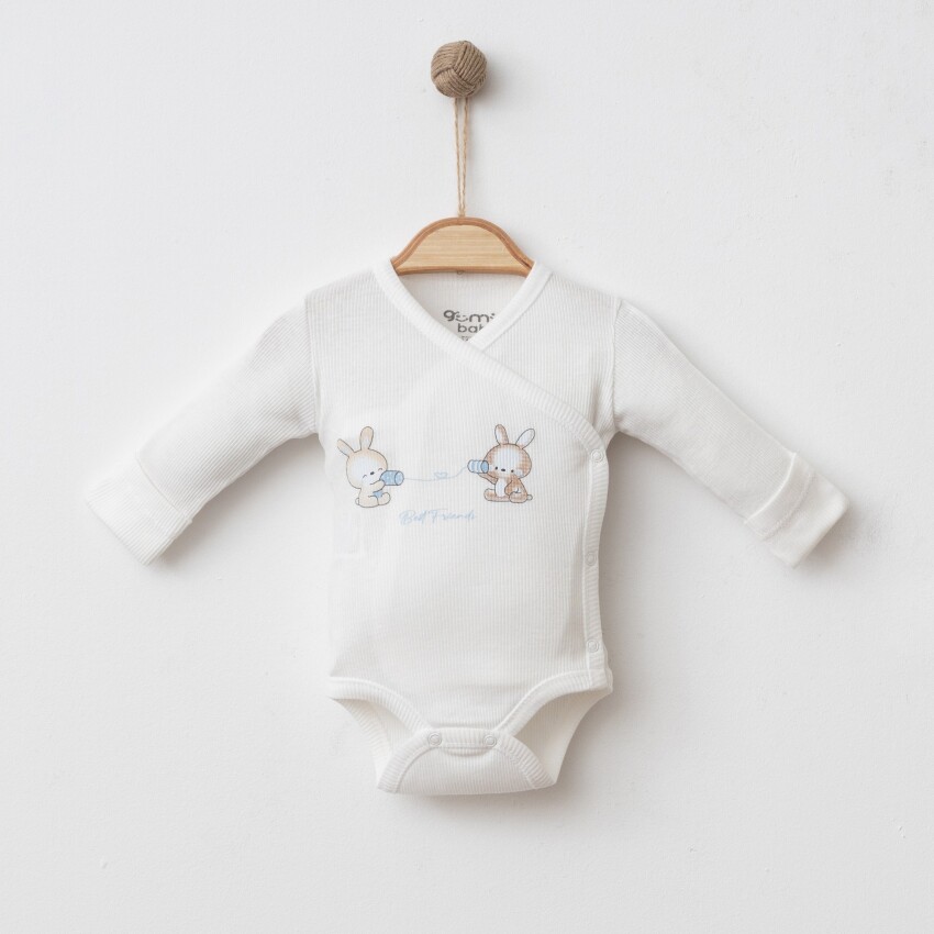 Toptan Unisex Bebek Body 0-6M Gümüş Baby 2043-0074 - 5