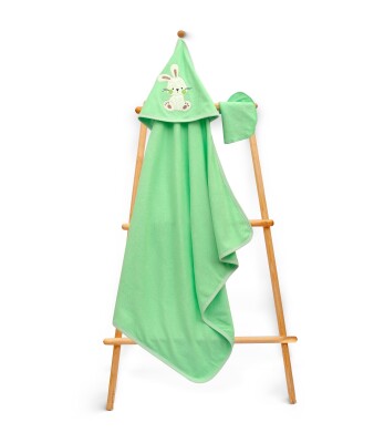 Toptan Unisex Bebek Havlu ve Banyo Kesesi Takım 75x75cm Babyline 2015-9-839 Yeşil