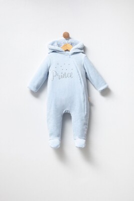 Toptan Unisex Bebek Kadife Tulum 0-12M Babyline 2015-9-851 Açık Mavi