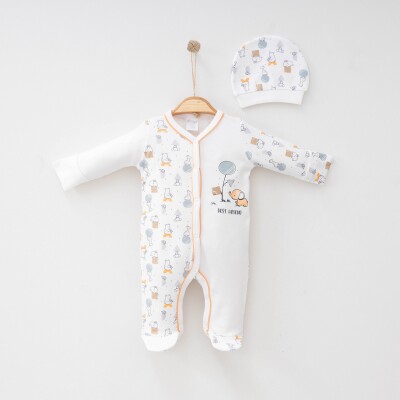 Toptan Unisex Bebek Tulum 0-3M Gümüş Baby 2043-0087 Turuncu