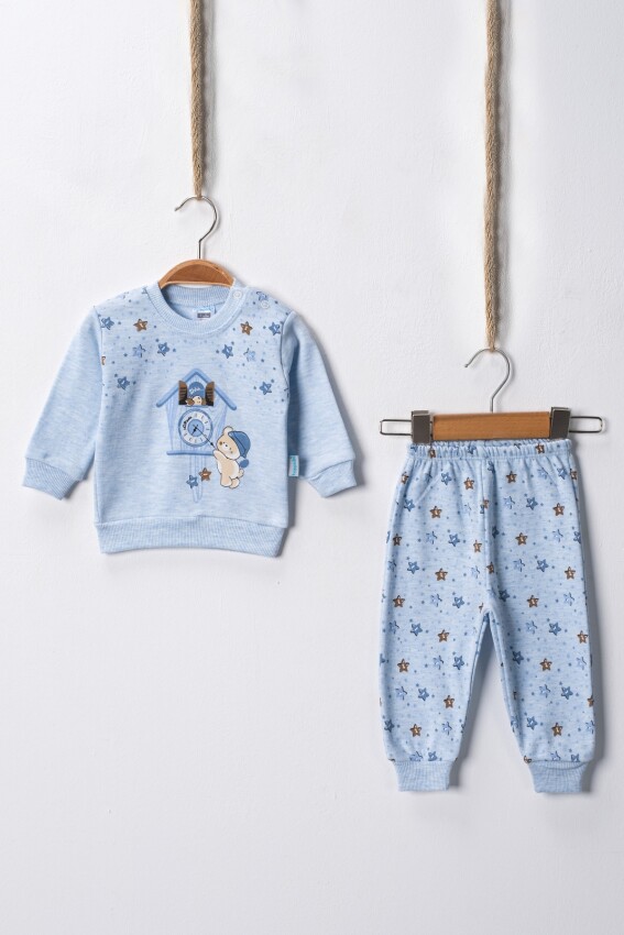 Toptan Unisex Bebek Yıldızlı Pijama Takımı 3-9M Hoppidik 2017-2393 - 1