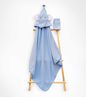 Toptan Unisex Çocuk 2'li Havlu ve Banyo Kesesi Takım 85X80 Babyline 2015-9-486 Mavi