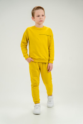 Toptan Unisex Çocuk 2'li Sweatshirt ve Pantolon Takımı 10-13Y Gold Class 1010-4609 Sarı