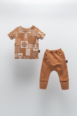 Toptan Unisex Çocuk 2'li Tişört ve Pantolon Takım 2-5Y Moi Noi 1058-MN51182 - 1