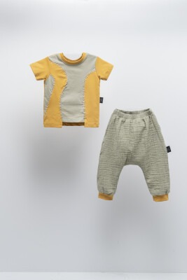 Toptan Unisex Çocuk 2'li Tişört ve Pantolon Takım 2-5Y Moi Noi 1058-MN51302 - 2