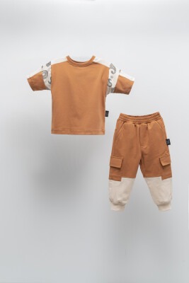 Toptan Unisex Çocuk 2'li Tişört ve Pantolon Takım 6-9Y Moi Noi 1058-MN51333 - Moi Noi (1)