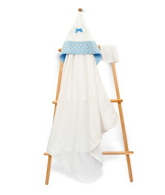 Toptan Unisex Çocuk Havlu ve Banyo Kesesi Takım 85x85cm Babyline 2015-9-662 Mavi