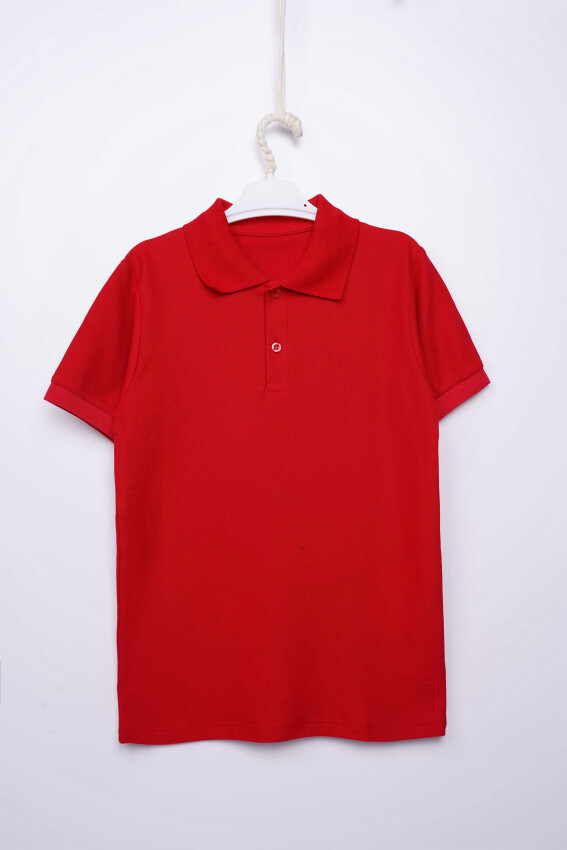 Toptan Unisex Çocuk Kısa Kollu Polo Yaka Tişört 6-9Y İnterkidsy Basic 2027-2305 - 5