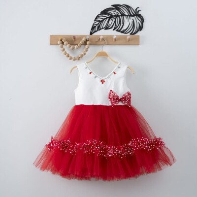 Yaka İşlemeli Elbise Eray Kids 1044-9305 Kırmızı