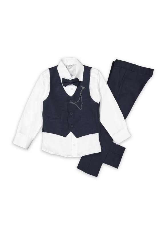 Toptan Erkek Çocuk 4'Lü Vest, Shirt, Pants And Papyon Takım 6-9Y Terry 1036-05589 - 1