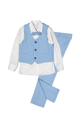 Toptan Erkek Çocuk 4'Lü Vest, Shirt, Pants And Papyon Takım 6-9Y Terry 1036-05589 Açık Mavi